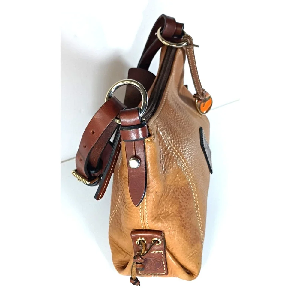 Dooney & Bourke Tan Pebbled Leather Hobo Bag Duck Charm Shoulder Purse